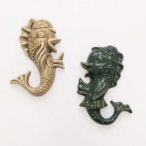 MCM Anthropomorphic Seahorse Set Ceramic Wall Hanging 4.5" Hand Painted